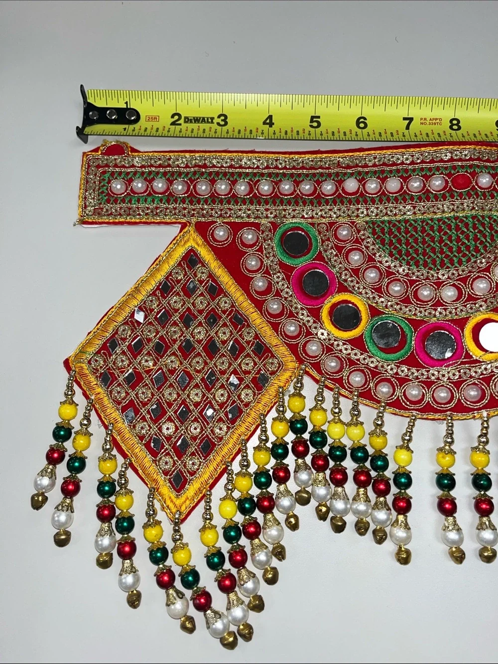 Source Unknown Red Multicolor Beaded and Mirror-Work Waistbelt